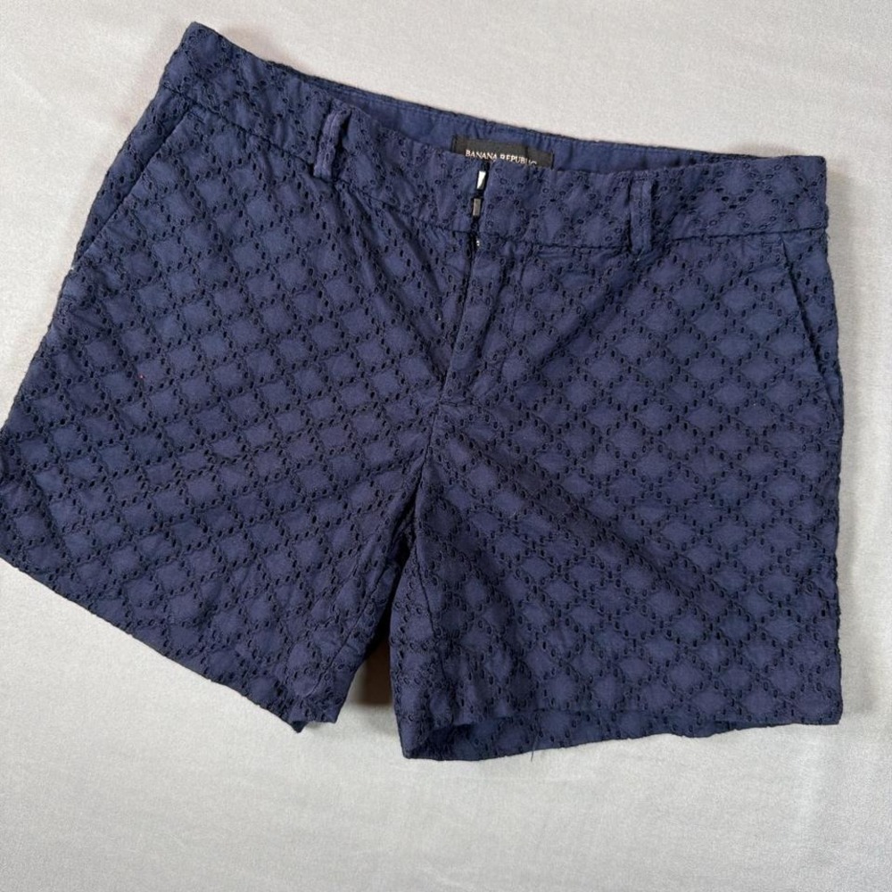 Banana Republic Womens Eyelet Shorts Navy Blue Petite 2P‎ Cotton (